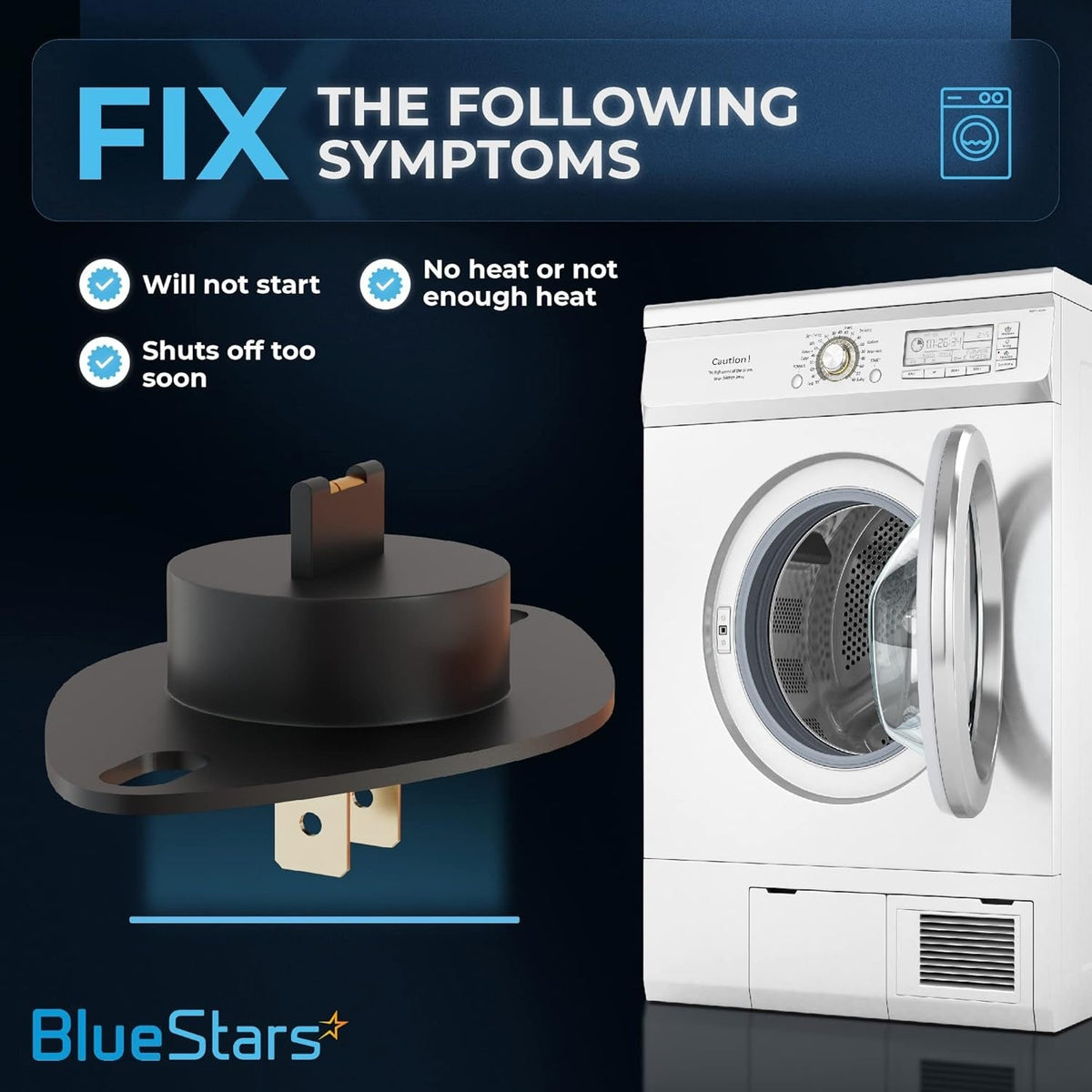 DC32-00007A dryer thermistor showing common repair symptoms for Samsung and Kenmore dryers.