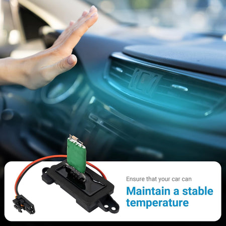 89019088 blower motor resistor with harness shown with car dashboard air vent for temperature control.