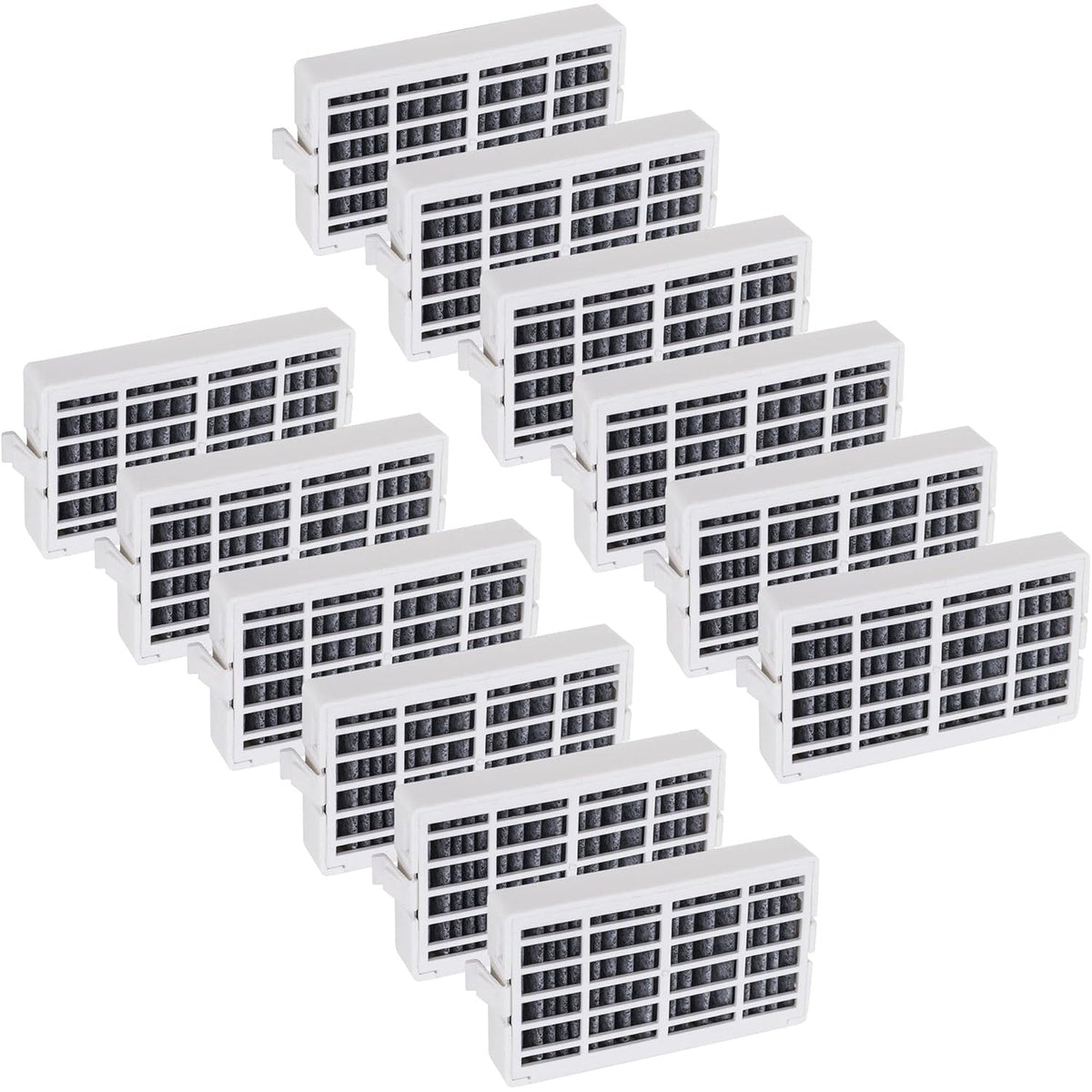 Twelve W10311524 refrigerator air filter cartridges arranged in a grid pattern.