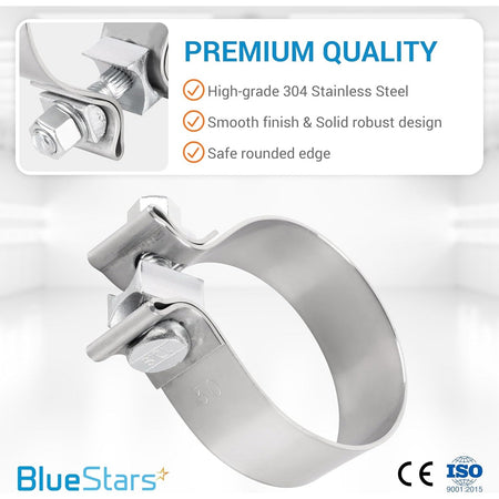3-inch stainless steel narrow band exhaust clamp with bolt and nut hardware.