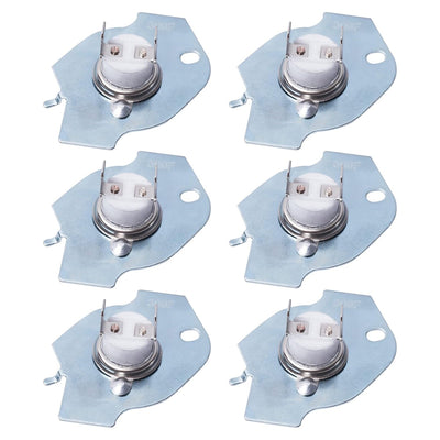 Set of six 3977393 dryer thermal fuses for Whirlpool and Kenmore dryers.