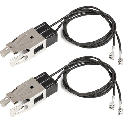 Two WB2X8228 electric range element receptacle and wire kits with metal brackets and black insulated wiring.