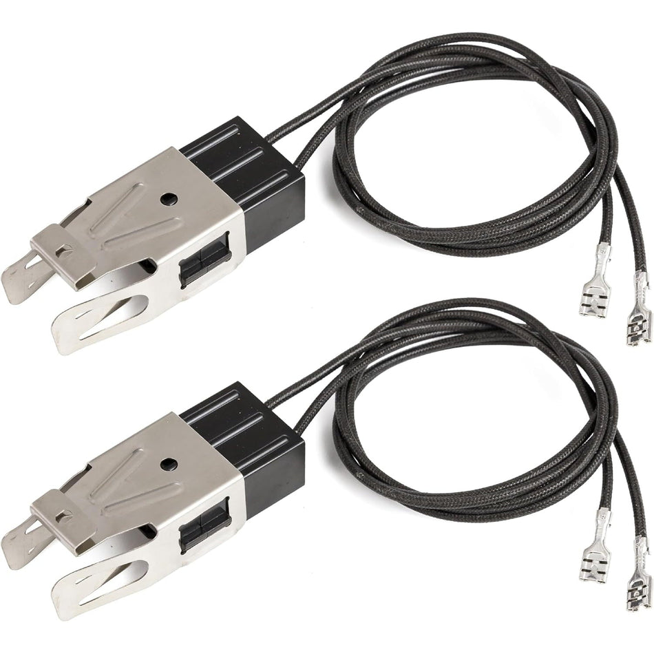 Two WB2X8228 electric range element receptacle and wire kits with metal brackets and black insulated wiring.