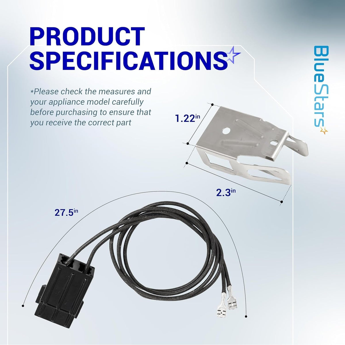 Dimensional diagram of WB2X8228 electric range element receptacle and wire kit with measurements.