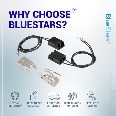 WB2X8228 element receptacle and wire kit for electric ranges, including two wire harnesses and two metal mounting clips.
