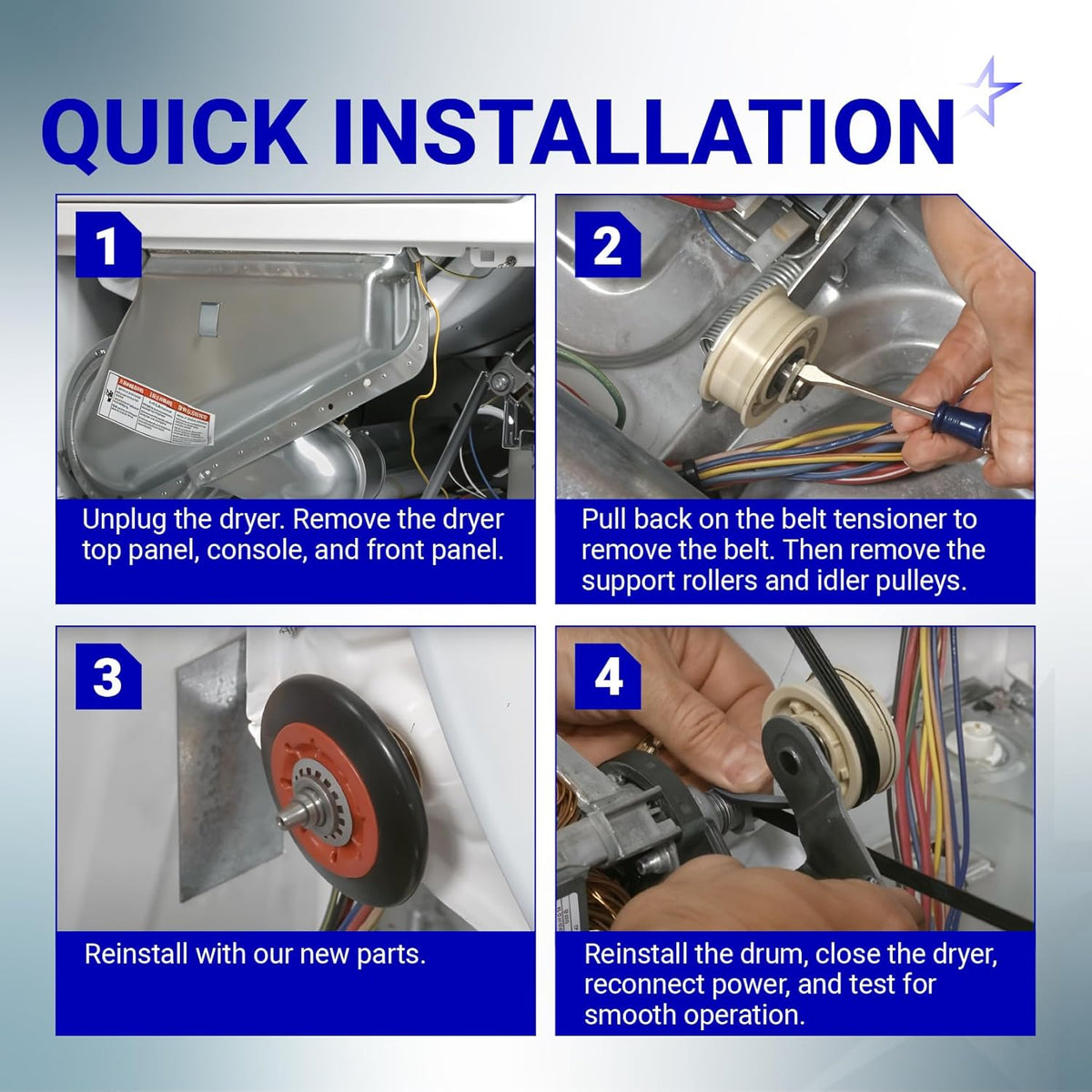 Four-step installation guide for 4392067RC dryer repair kit showing component replacement process.