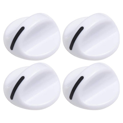 Set of four white dryer timer replacement knobs for Frigidaire and Electrolux dryers.