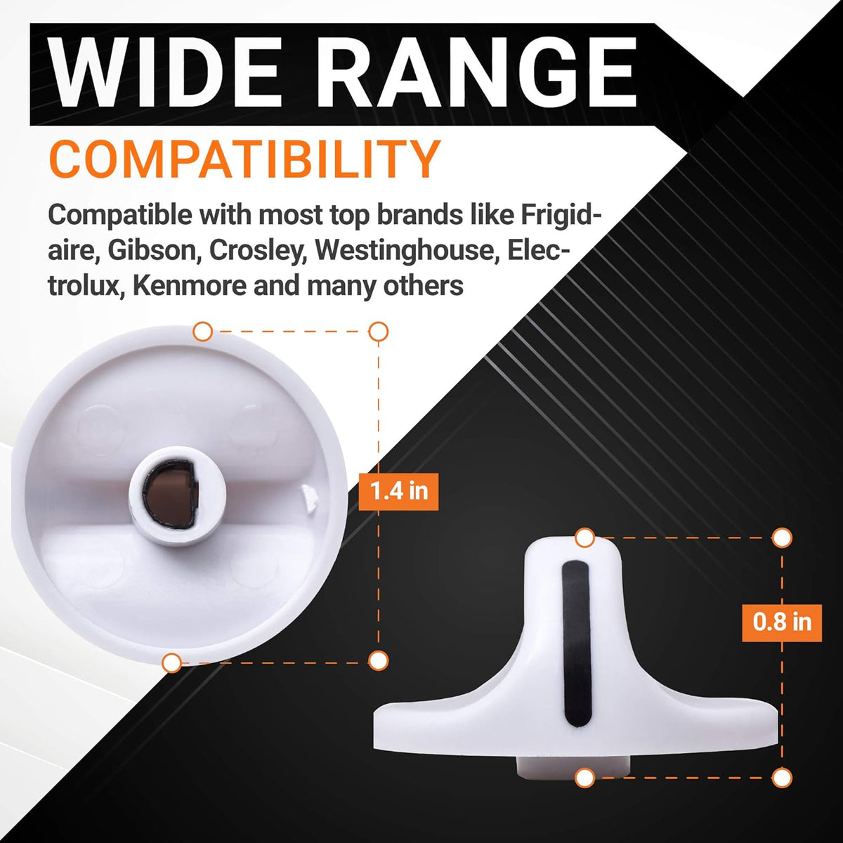 Diagram showing dimensions of 131965300 dryer timer knob replacement for Frigidaire and Electrolux dryers.