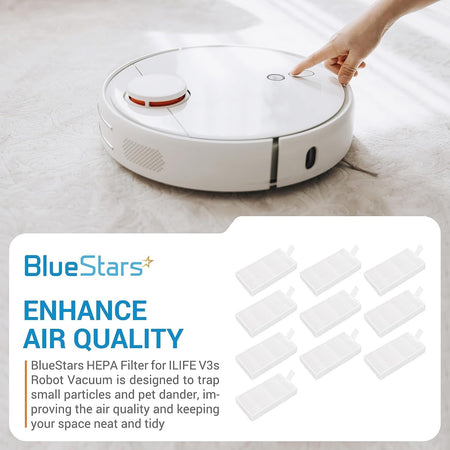 Pack of 10 HEPA replacement filters for ILIFE V3s, V5, and compatible robotic vacuum cleaners.