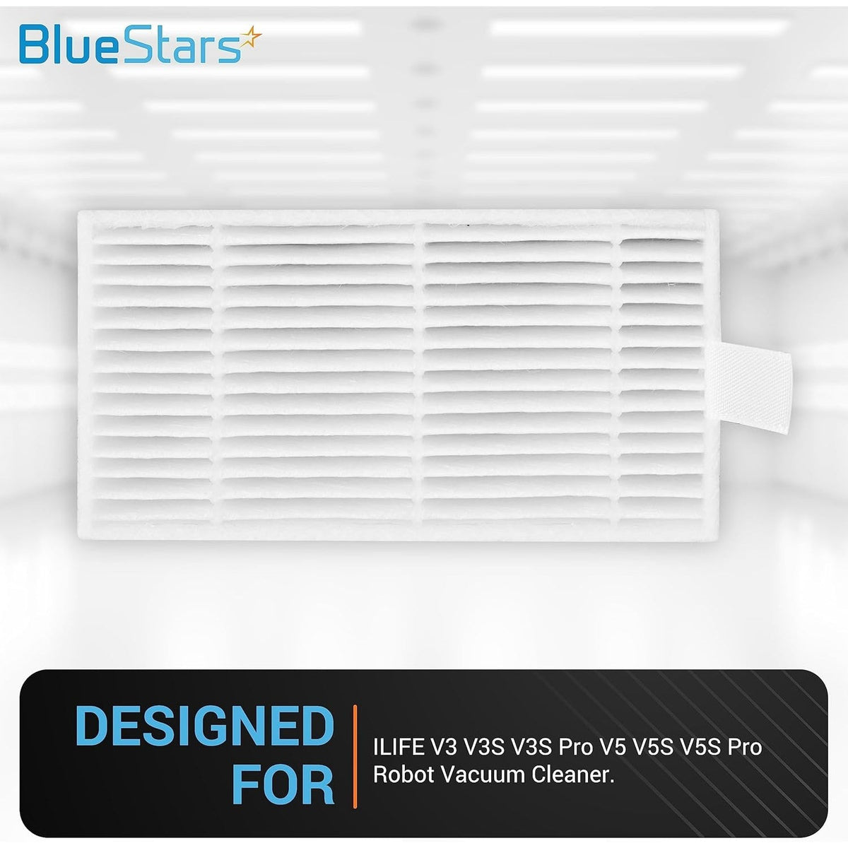 Single white HEPA replacement filter for ILIFE V3s, V5s, and compatible robotic vacuum cleaners.