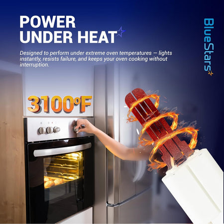 5304509706 gas oven igniter graphic showing high-temperature performance and heat resistance.