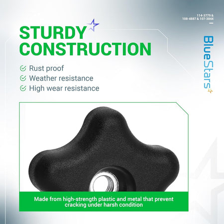 Close-up of 114-3779 handle knob featuring sturdy, rust-proof plastic and metal construction.