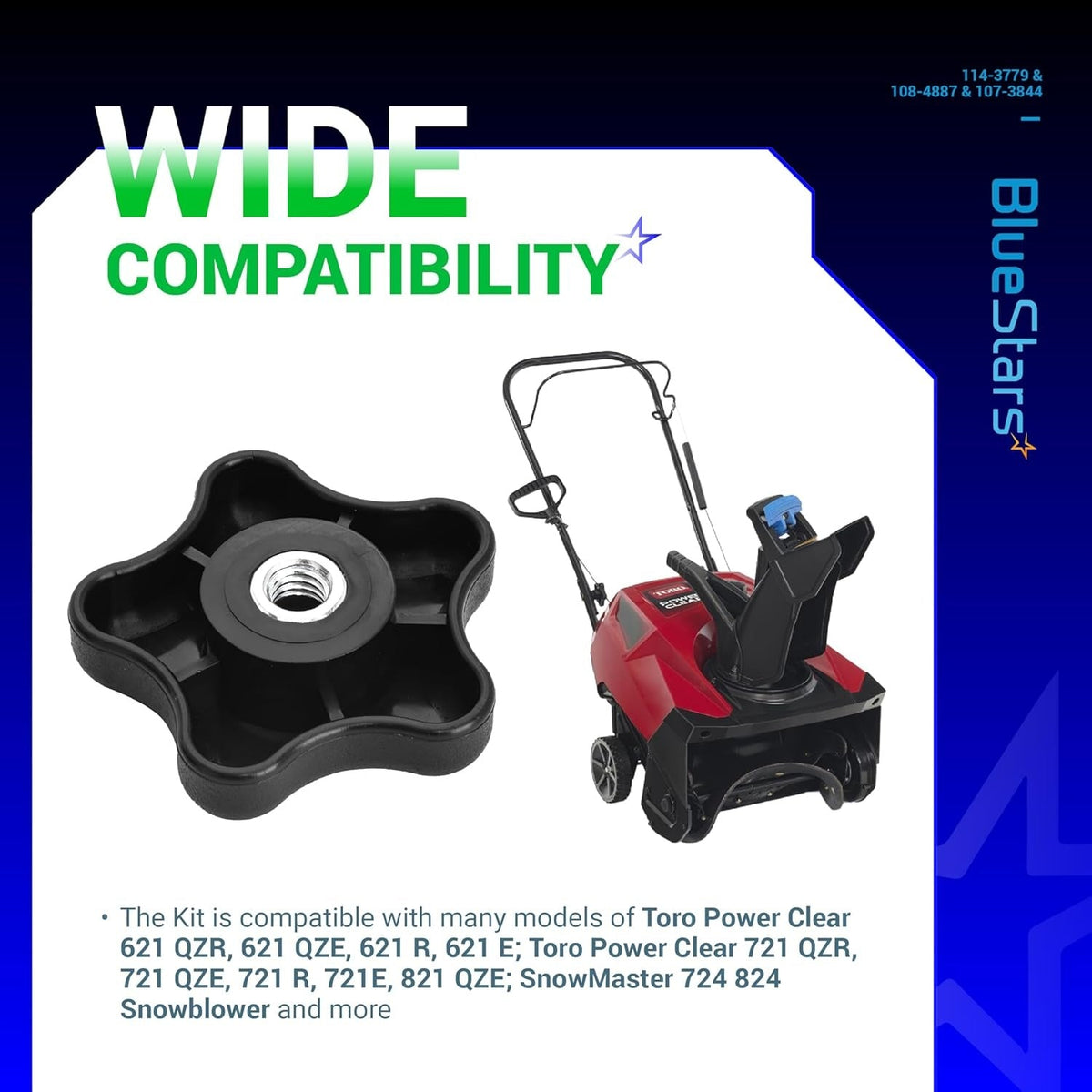 Black star-shaped handle knob replacement for Toro Power Clear snowblower models.
