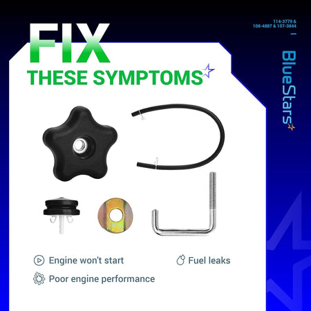 Replacement handle knob, handle lock, and hardware kit for lawn mower handle assembly.