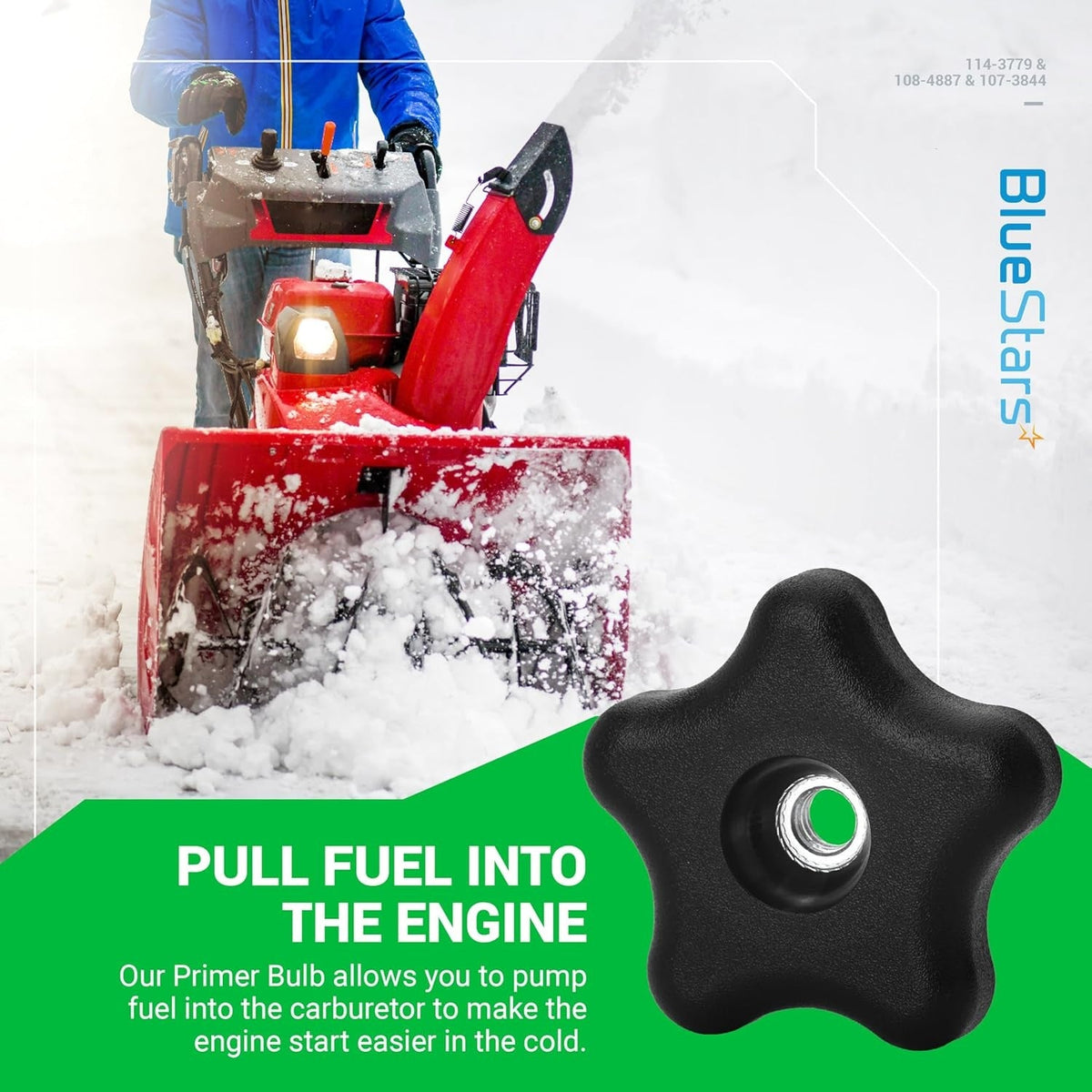 Black star-shaped handle knob 114-3779 for snowblower handle assembly.