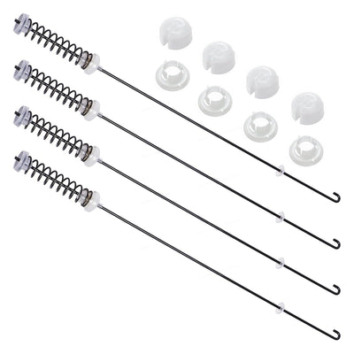 W10780045 washer suspension rod kit with four rods and eight white plastic suspension bushings for Whirlpool washers.