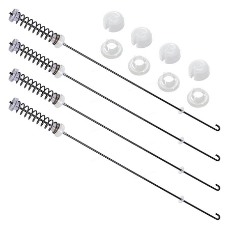 W10780045 washer suspension rod kit with four rods and eight white plastic suspension bushings for Whirlpool washers.