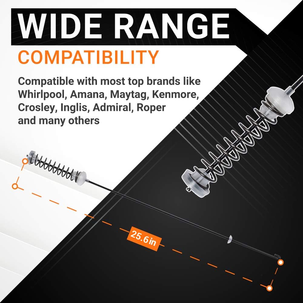 W10780045 washer suspension rod showing 25.6-inch length and brand compatibility information.