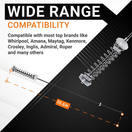 W10780045 washer suspension rod showing 25.6-inch length and brand compatibility information.