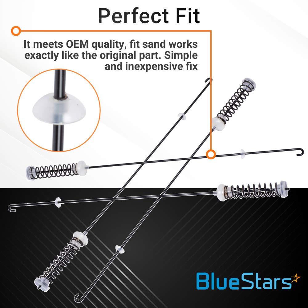 Set of 4 W10780045 washer suspension rods with close-up detail of the spring and bushing assembly.