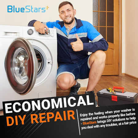 Technician repairing a washing machine with W10780045 suspension rod kit for Whirlpool and Kenmore washers.