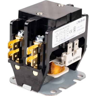 30 Amp 2-pole electrical contactor with 120VAC coil and spade terminal connections.