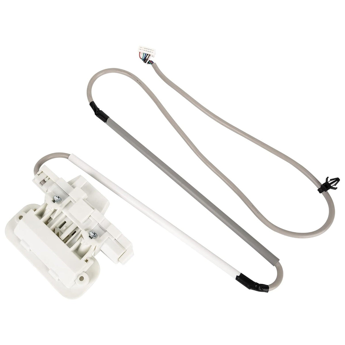 W10810403 washer lid lock assembly with wiring harness for Whirlpool, Maytag, and Kenmore washing machines.