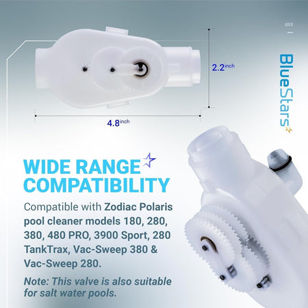 G53 gear mechanism replacement for Polaris pool cleaner backup valves with dimensions and compatibility details.