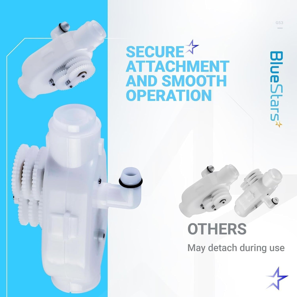 G53 gear mechanism replacement for Polaris backup valves showing secure attachment and smooth operation features.