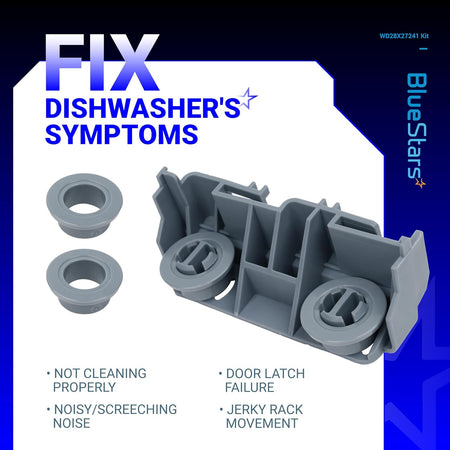 WD28X27241 dishwasher rack carrier and roller kit components for GE dishwashers.