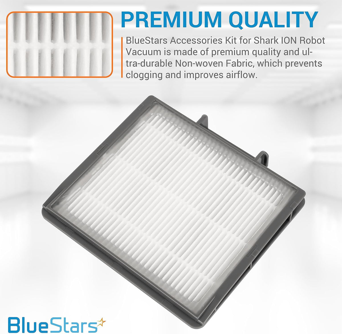 Single HEPA filter replacement for Shark ION and IQ robot vacuums with close-up view of pleated fabric.