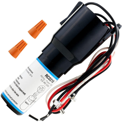 RCO210 3-in-1 hard start capacitor with relay, overload, and wire nuts for 1/3-1/2 HP 115VAC compressors.