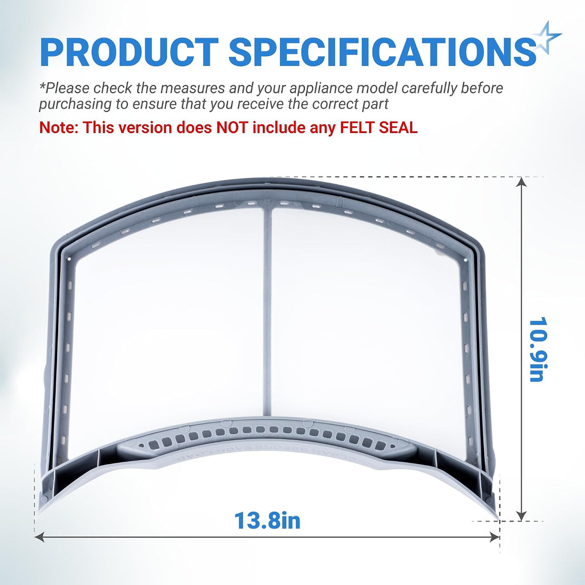 134793600 Dryer lint filter replacement, product specifications diagram showing 13.8 x 10.9 in dimensions; no felt seal