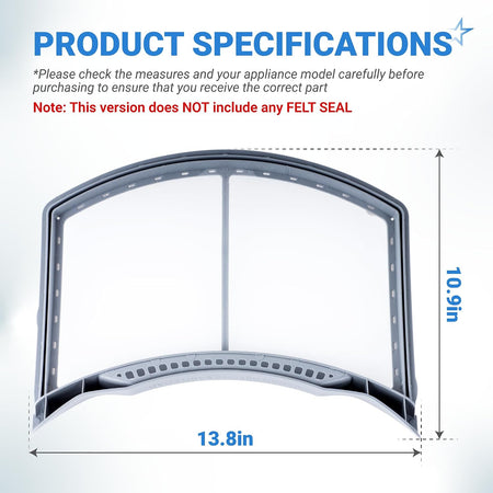134793600 Dryer lint filter replacement, product specifications diagram showing 13.8 x 10.9 in dimensions; no felt seal