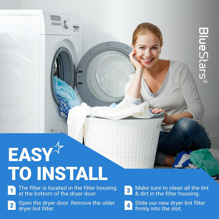 134793600 Dryer Lint Filter, illustrated easy-install guide showing four filter replacement steps
