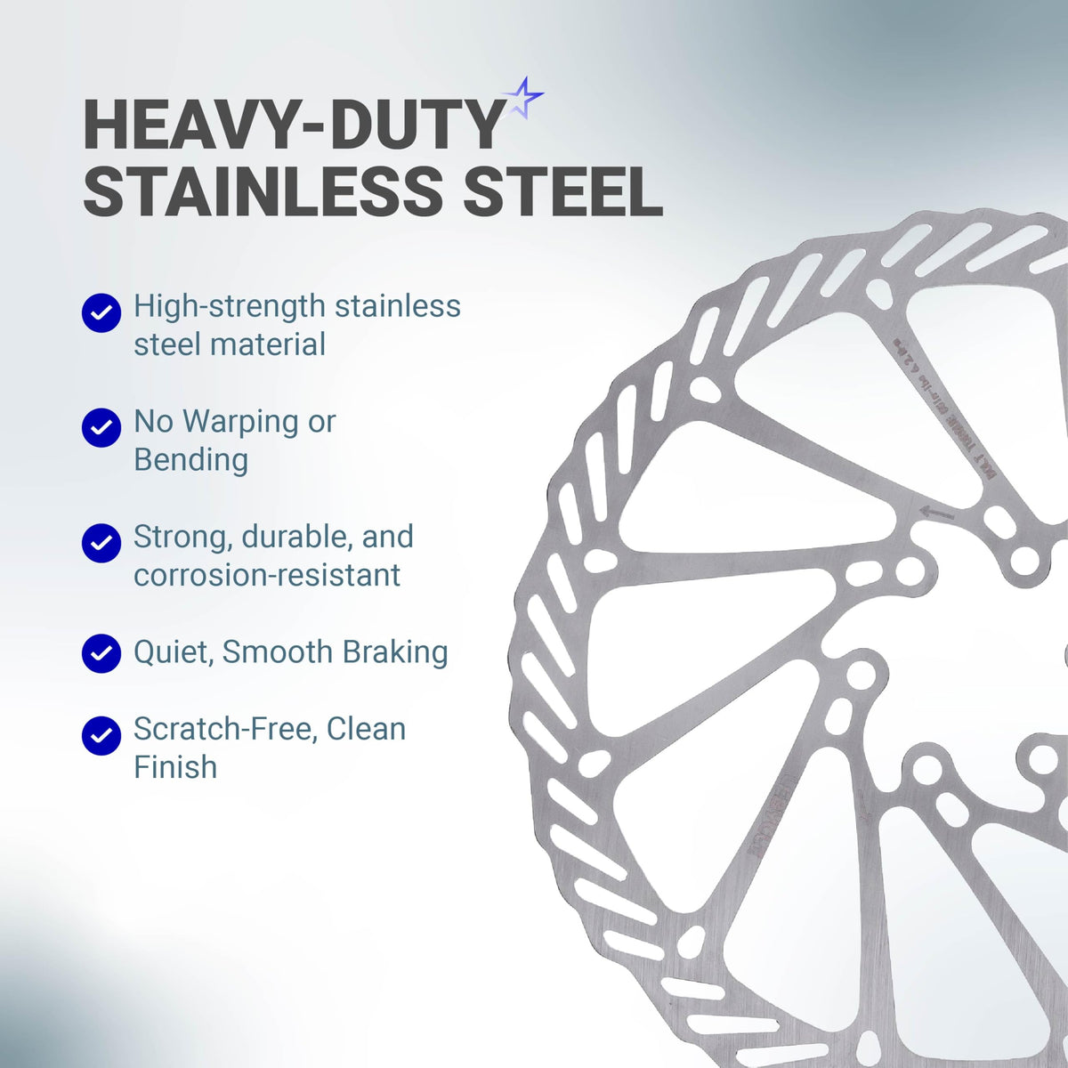 Close-up of 180mm stainless steel bike disc brake rotor showing material durability and design features.