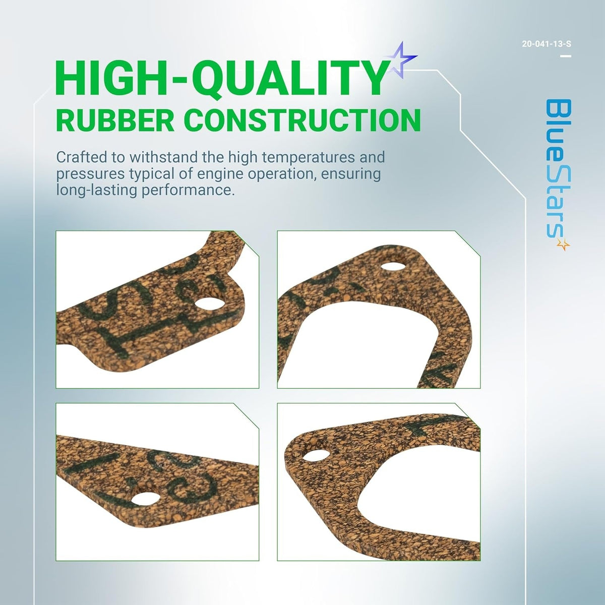 Close-up detail views of 20-041-13-S valve cover gasket for Kohler Courage engines showing rubber construction.