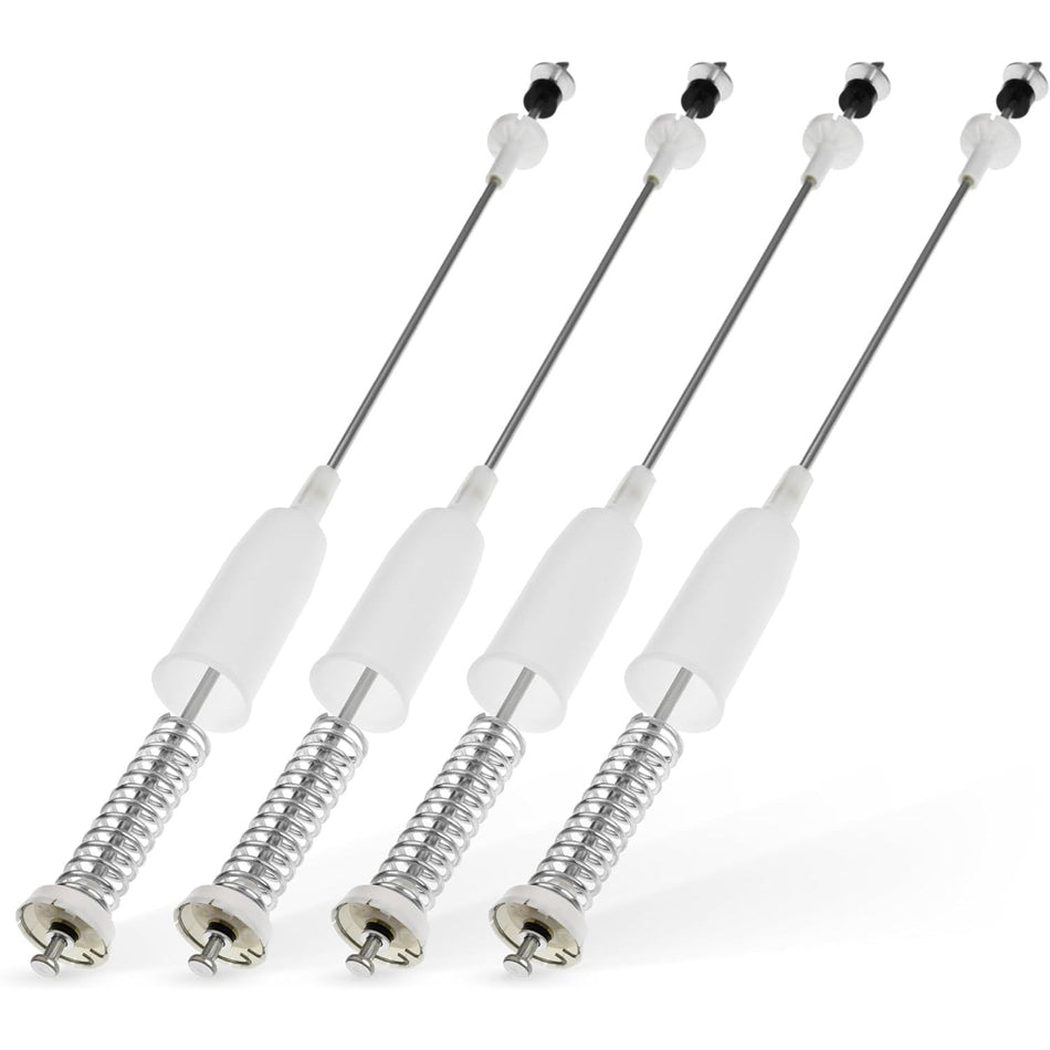 Set of four AJK72909307 washer suspension rods with springs and white plastic housings.