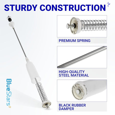 AJK72909307 washer suspension rod showing construction details of the spring, steel rod, and rubber damper.