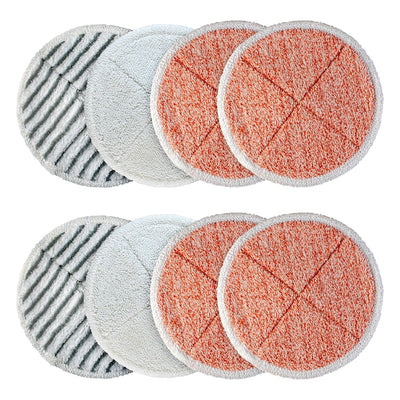 Set of 8 replacement mop pads for Bissell Spinwave cleaners including heavy scrub, scrubby, and soft microfiber pads.