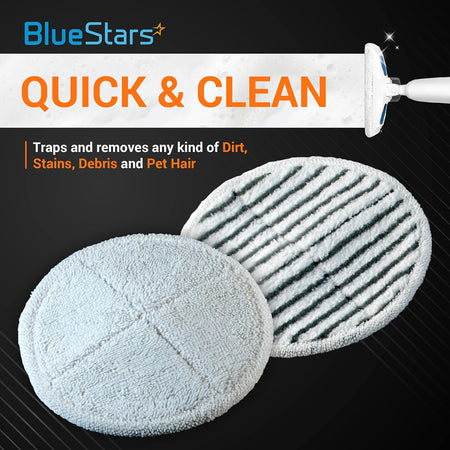 Replacement mop pads for Bissell Spinwave showing soft and scrubby textures for hard floor cleaning.
