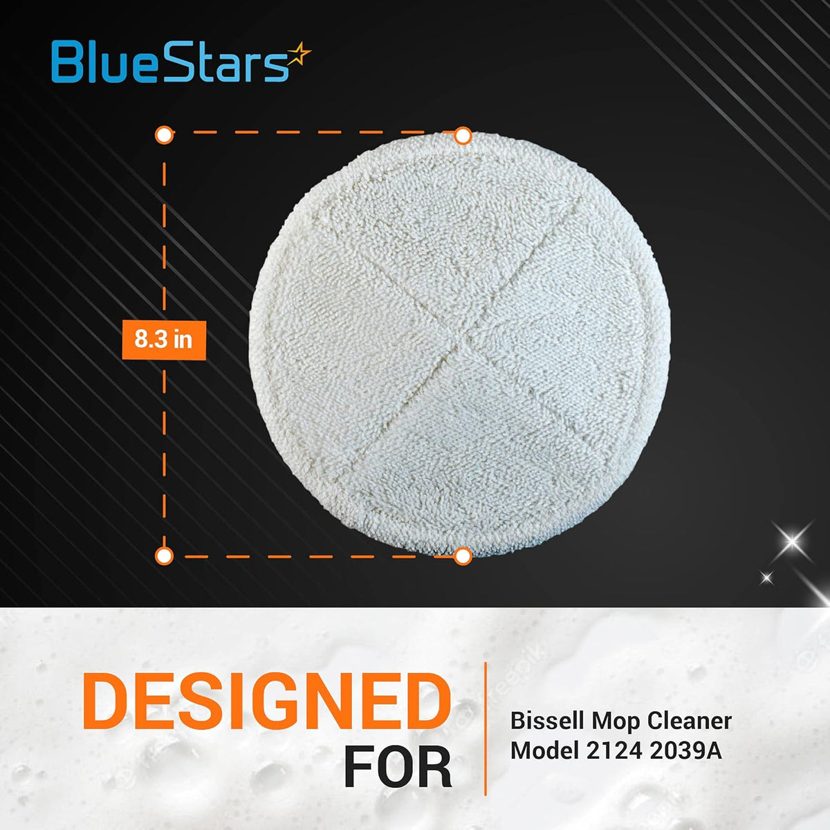 Single soft replacement mop pad for Bissell Spinwave 2124 and 2039A cleaners with 8.3-inch diameter.