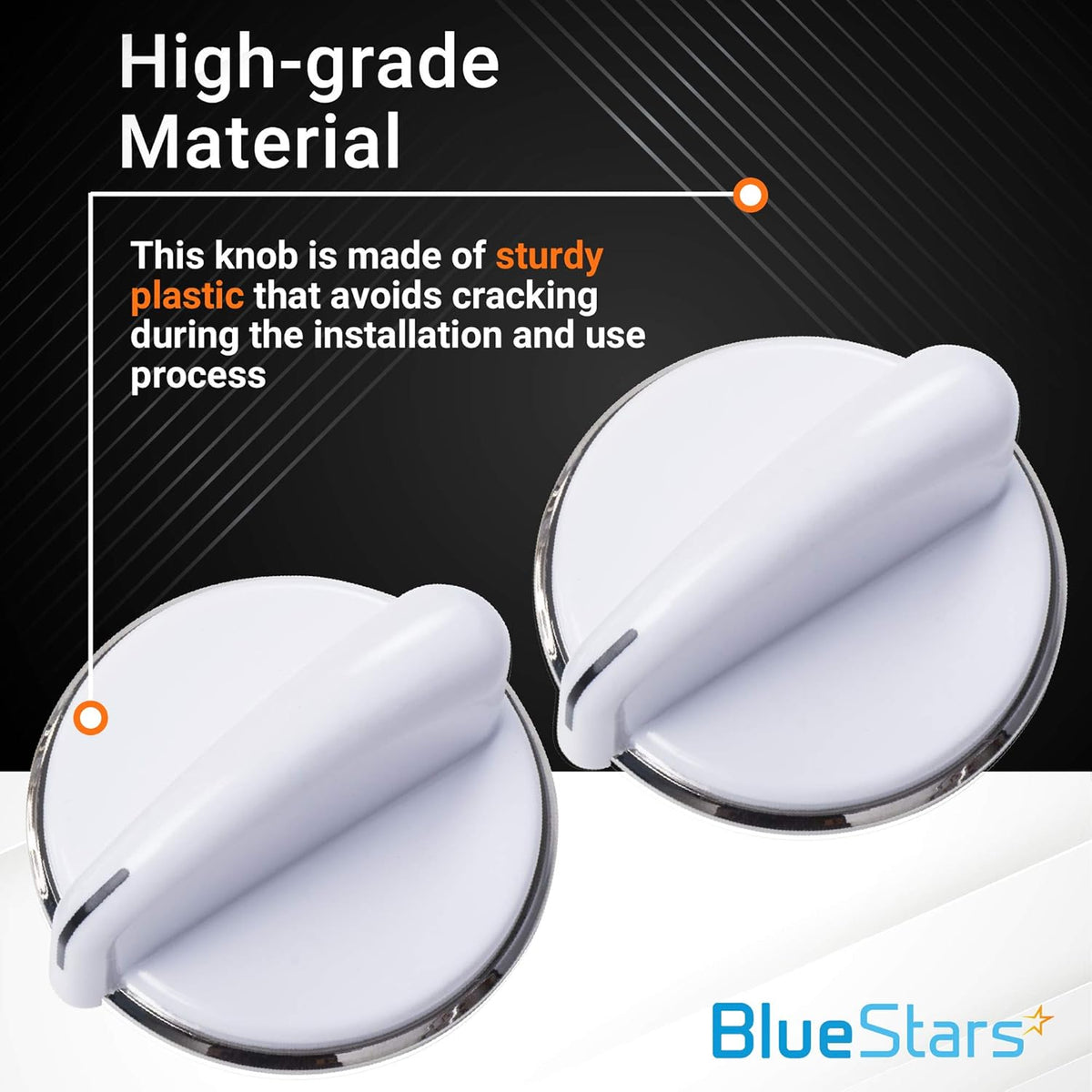 Two white WE01X20378 control knobs with metal rings for GE dryers and washers, highlighting durable plastic construction.