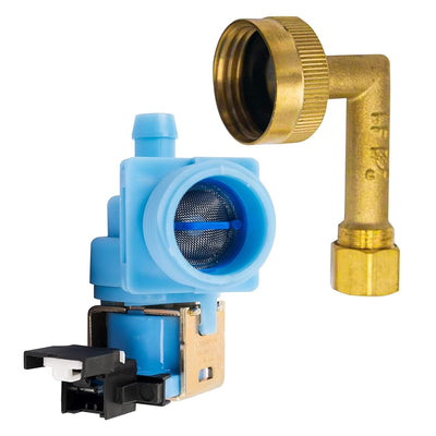 W10648041 dishwasher water inlet valve with brass elbow fitting for Whirlpool, Kenmore, and KitchenAid dishwashers.