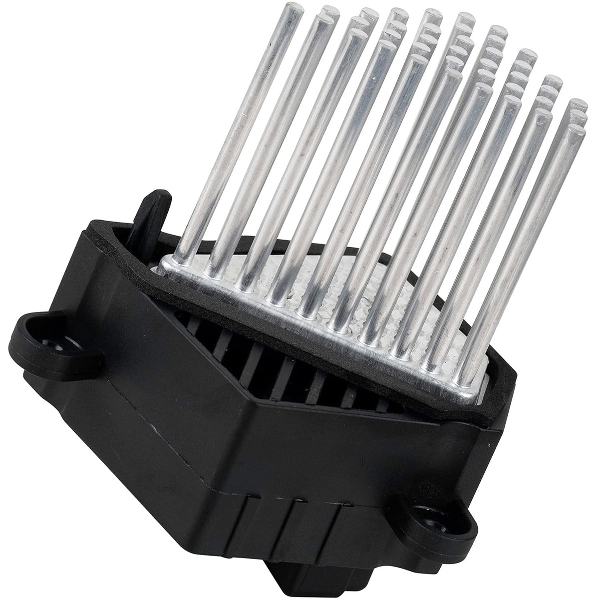 Blower motor resistor with metal cooling fins for automotive HVAC systems.