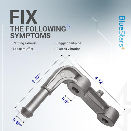 Rear left exhaust muffler support bracket 68275662AB with technical dimensions and symptom fix guide.