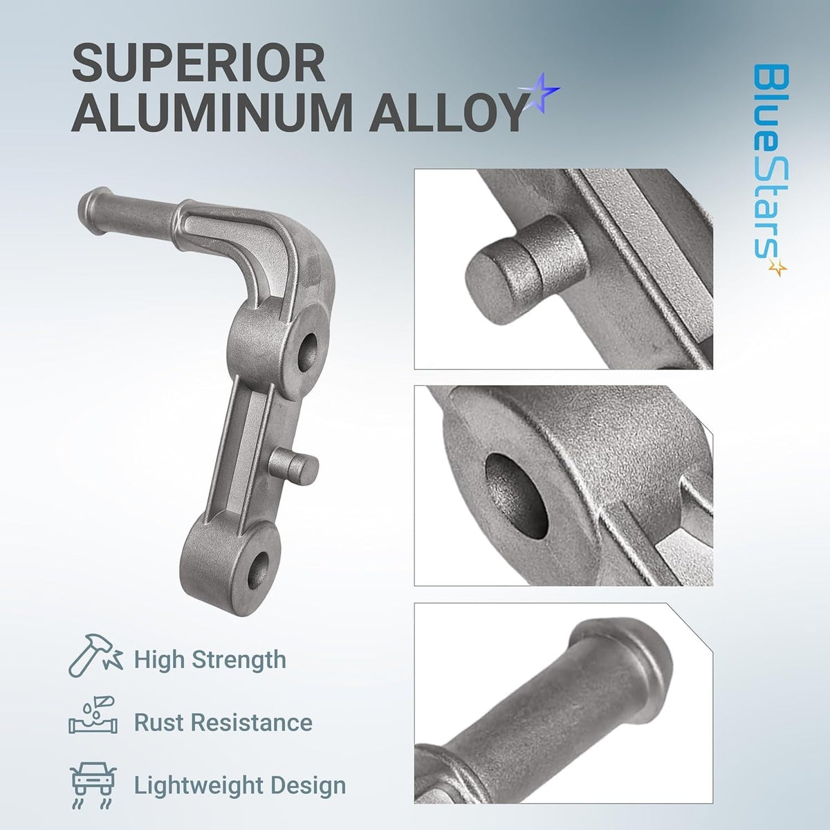 Aluminum alloy rear left exhaust muffler support bracket 68275662AB with detailed close-up views.
