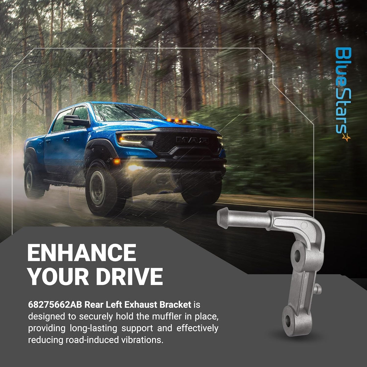 Rear left exhaust muffler support bracket 68275662AB for truck exhaust systems.