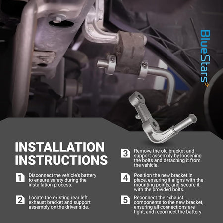 Installation guide for rear left exhaust muffler support bracket 68275662AB showing mounting steps.