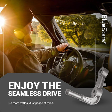 Rear left exhaust muffler support bracket 68275662AB shown in a lifestyle marketing graphic.